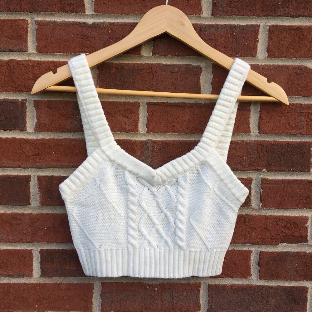 Cropped Cable Knit Sweater Tank XS Off White Hazel Moon